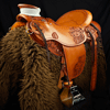 The Buckaroo Wade  Rick Reed Tree. Fork is 6&1/4 X 7&1/2 X 4 inch. 16 inch deep seat.  cantle 4&1/2 high by 12&1/2 inch wide.  7/8ths Flat Plate Riggin. Hand tooled and Hand built by Keith Valley.